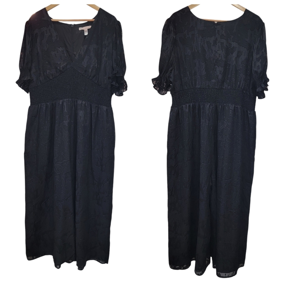 Hutch Odette Wide Leg Jumpsuit Black Burnout Smocked Waist Plus Size Wom…
